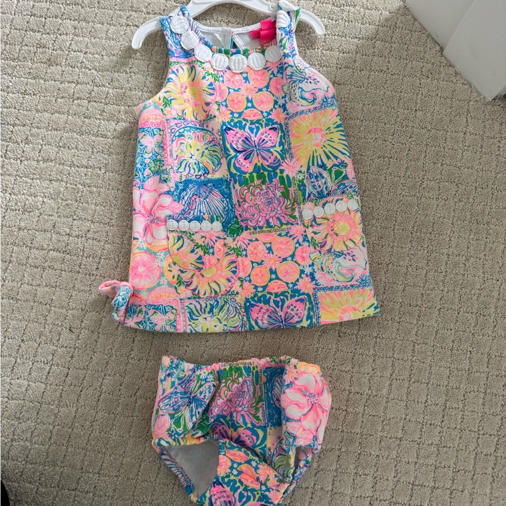 Lilly Pulitzer Pink and Blue Baby Girl’s Dress and Matching Bloomers